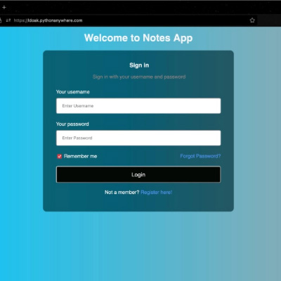 Notes web app login page screenshot